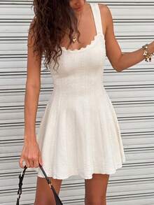 Vestido mini de punto blanco elegante y casual, para fiestas y uso de verano - Albaricoque - Ver 3
