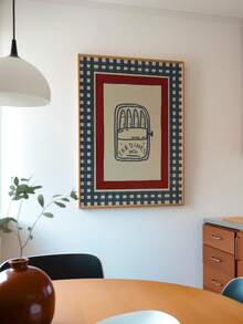 1 pieza Decoración de arte de pared en lienzo, cuadro colgante enmarcado, póster vintage de lata de sardinas a cuadros, patrón retro azul marino y rojo a cuadros, diseño de pez pintado a mano, decoración de cocina única, póster de sardinas estilo costero minimalista, obra de arte con tema de comida náutica, borde a cuadros azul y rojo llamativo - A - Ver 10