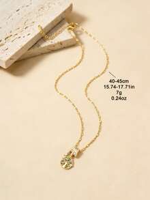 1pc Elegant Luxurious Naturalist Full Rhinestone Tree Of Life Stainless Steel Women's Pendant Necklace, Suitable For Women's Daily Wear, Gatherings, Parties, Beach Vacations, Gifts, Gold-Tone Jewelry, Stainless Steel Jewelry - Yellow Gold - View 5