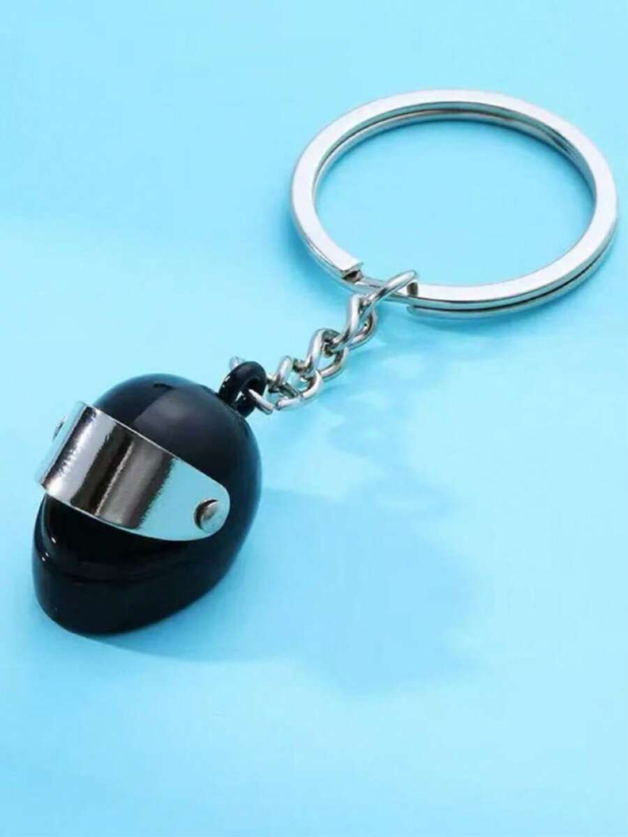 1pc Men's Creative Motorcycle Helmet Keychain, 3D Realistic Cool Helmet Keyring Pendant, Motorcycle Club Small Gift, Car Phone Key Chain, Gift For Friends And Boyfriend - Black - View 1