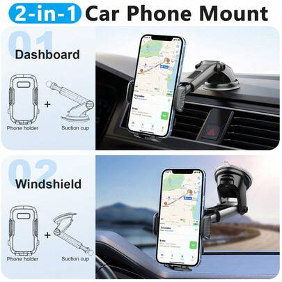 Car Phone Holder/Navigation Mount, Dual-Purpose Phone Holder For Center Console/Windshield, Anti-Shake And Scratch-Resistant Car Phone Holder, Strong Suction Cup To Prevent Slippage, Telescopic, 360° Rotating Universal Design.