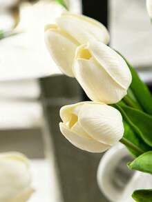 10pcs Real Touch Artificial Tulip Flowers, Faux Tulips For Decoration, Room Decor, Home Decor, Wedding Decor, Bouquet, Soft Touch Tulips - Milky White - View 7