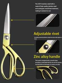 Tijeras de Sastre de Acero Inoxidable, Tijeras de Costura Profesionales para Cortar Tela, Tijeras de Aleación Afiladas para Cuero, Tela, Manualidades y Costura - Tijeras de costura de 8 pulgadas con mango dorado - un solo mango - Ver 7