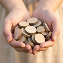 IMIKEYA 100Pcs Small Wood Log Slices Crafts 1.5-3CM Assorted Unfinished Wood Slices Bulk Natural Round Log Discs Crafts, Rustic Home Decor, Wedding Centerpieces, Party - 1 Set Wood KeyChain DIY - View 9