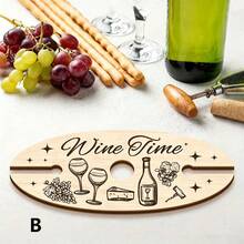 1pc Elegant Wine Glass Holder - With "Wine Tasting Time" Text - Wooden Desktop Stand, Suitable For Kitchen, Dining Room, Picnic - Space-Saving Design, Great Gift For Wine Lovers, Party Essential, Decor Accessory, Beverage Storage - Wood Color - View 6