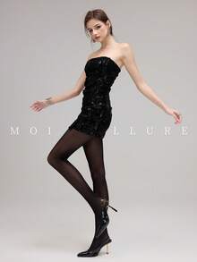 MOIRÉALLURE 1 Pair Of Women's Nude Pantyhose - Apricot Pantyhose, Suitable For Both Dates And Work Occasions, And Also A Cute Gift - Black - View 5