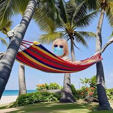 1 Set Summer Portable Canvas Hammock Single Double Size, Heavy‑Duty Striped Hammock With Storage Bag For Beach Camping Backyard Garden Outdoor Use - Multicolor - View 9