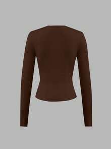 Áo khoác cardigan dệt kim dài tay cổ tròn, ôm eo, màu nâu, phong cách thường ngày dành cho nữ, thích hợp cho kỳ nghỉ xuân/thu. - màu nâu - Xem 4