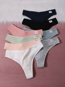 8Pcs/Set Tangas Para Mujer Women's Cotton Thongs Panties Comfortable Underwear Breathable Lingerie - 彩色 - 查看 7