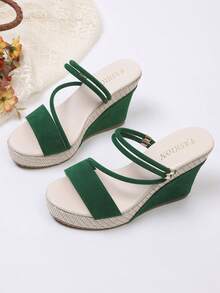 Sandal Wedges Wanita Berhiaskan Rhinestone, Sandal Slip-On Ujung Terbuka dengan Trim Jerami, Sandal Wedges Slip-On Modis Cocok untuk Liburan dan Kasual, Sandal Wedges Slip-On Berhiaskan Rhinestone, Sandal Wedges Ujung Terbuka dari Jerami, Sandal Wedges Slip-On Modis Cocok untuk Pantai dan Kasual Sehari-hari - Hijau - View 9