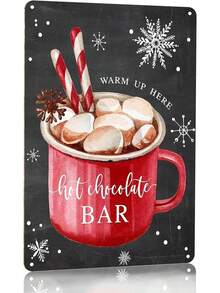 Joyline Vintage Christmas Decor Gifts Rustic Hot Cocoa Bar Fresh Baked Cookies Cakes&Treats Tin Sign For Home Farmhouse Kicthen Cafe Bar Wall Decor 8 X 12 Inches (3238) - 1PC - 查看 2