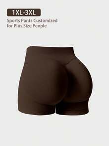 NcmRyu 1 pieza de shorts deportivos de talla grande para mujer, unicolor, con fruncido en la espalda y ajuste ceñido - Marrón Mocha - Ver 11