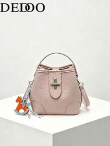Dedoo Women's Early Spring Litchi Grain Soft Leather Classic Bucket Bag, Metal Cross Lock Design, Versatile Mild Casual Style Suitable For Work, Dates, Afternoon Tea, Handheld & Shoulder 2-Way Bag - Pink - View 1