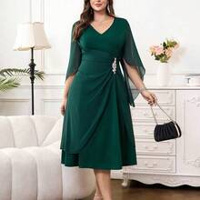 jianchaimaoyi02 Reflora Vestido de fiesta elegante de talla grande con decoración de cristales - Verde - Ver 6