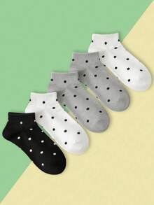 5 pares de calcetines cortos versátiles de moda con lunares para mujer - Multicolor - View 3