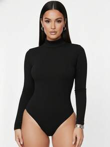 Bory Women's Blouse, High Neck, Long Sleeve Bodysuit - 黑色 - 查看 12