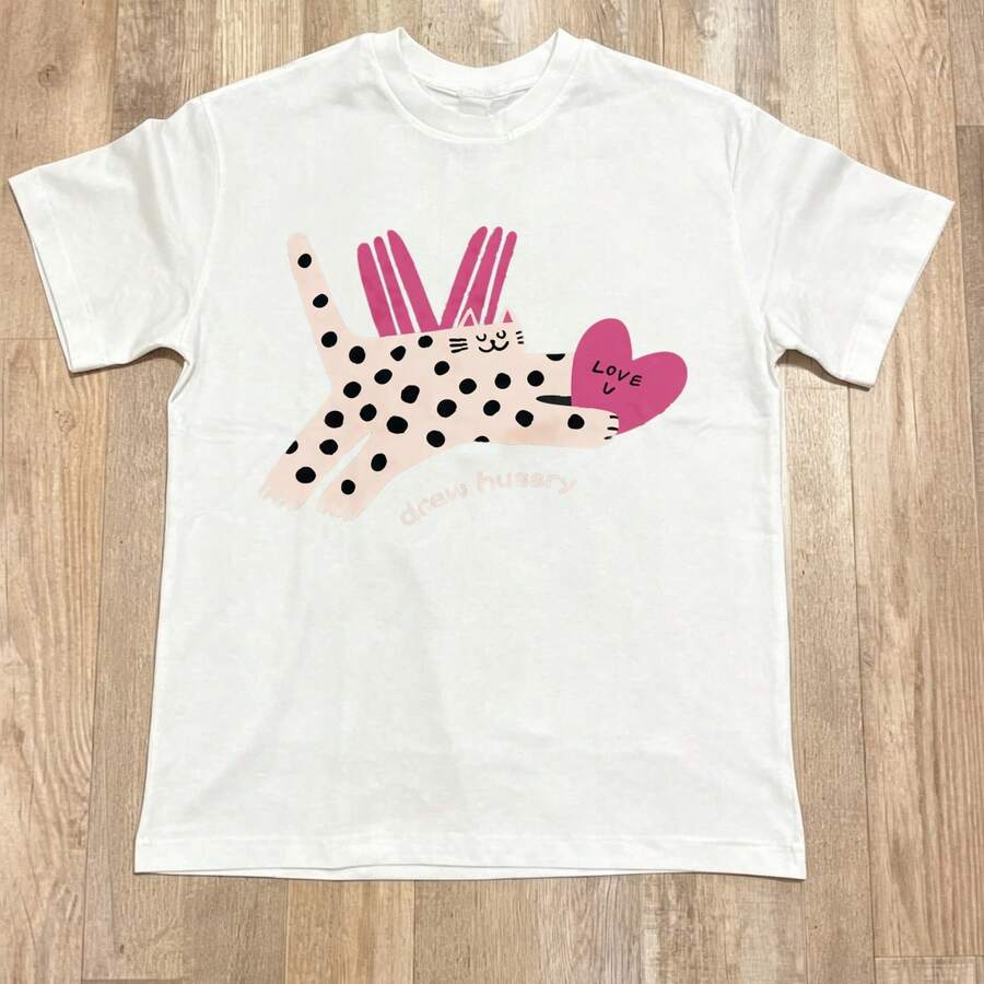 Graphic Printed Cotton T-Shirt, Unisex. Suitable For Daily Gatherings, Machine Washable. Perfect As Christmas Gifts, Valentine's Day Gifts And Birthday Gifts. - White - View 1