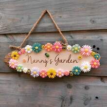 Personalized Floral Garden Sign, Customized Engraved Wooden Stake, Rustic Hanging Decor, Thoughtful Gift For Grandma, Fall Decor - Khaki - View 6