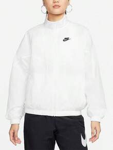 Nike 女士外套時尚百搭簡約寬鬆刺繡印花純色拉鍊外套白色 - 白色 - 查看 1