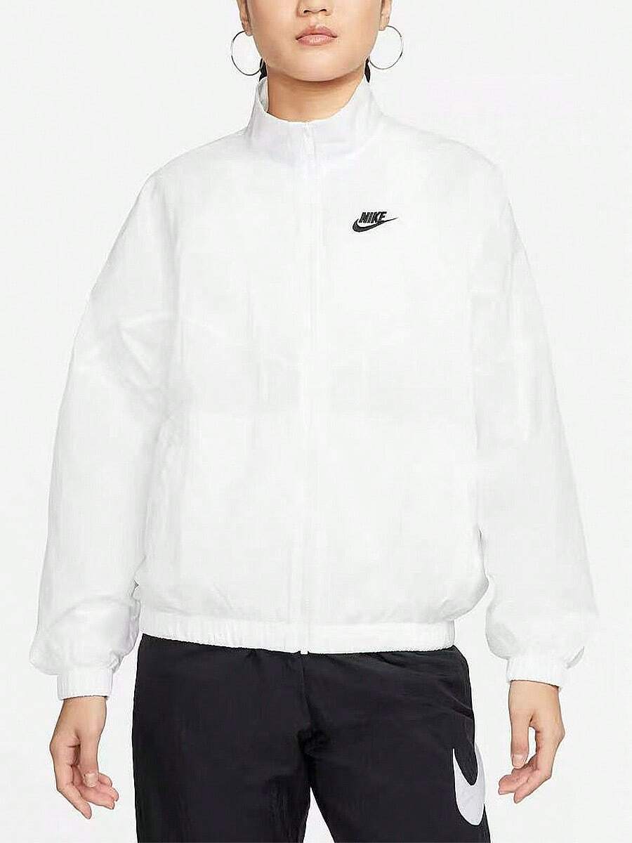 Nike 女士外套時尚百搭簡約寬鬆刺繡印花純色拉鍊外套白色 - 白色 - 查看 1