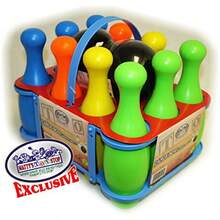 Matty's Toy Stop 10 Pin Multi-Color Deluxe Plastic Bowling Set for with Storage Rack - 12 Pieces Total 10 Pins and 2 Bowling Balls - como en la imagen - Ver 3