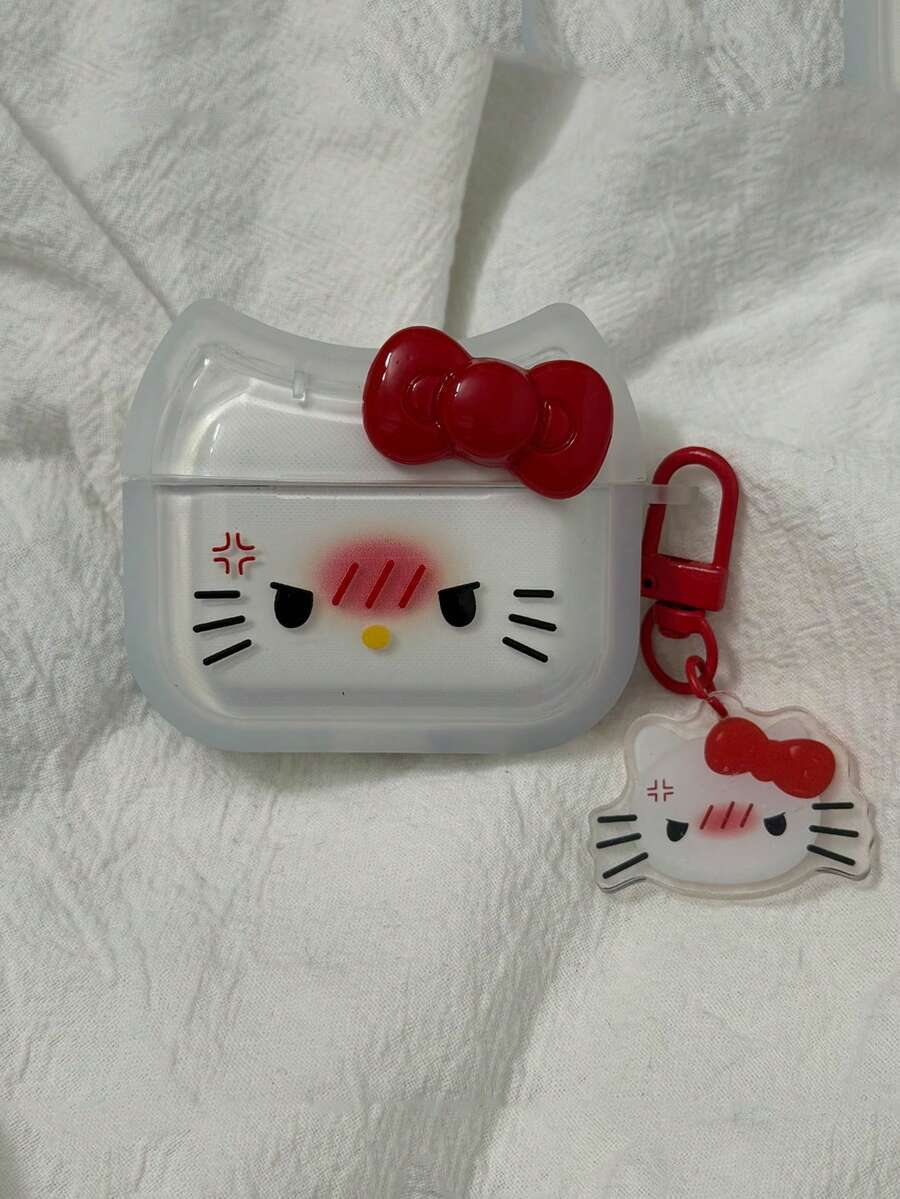 SANRIO 1個可愛紅色蝴蝶結貓咪+KT吊飾藍牙保護殼(2款隨機發貨) - 紅色 - 查看 1