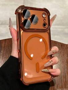 Casing Ponsel Mewah Tahan Guncangan Empat Sudut, Mendukung Pengisian Daya Nirkabel Magnetik, Kompatibel dengan iPhone 17 Pro Max, 17 Pro, 17, 16, 15, 14, 13 Pro Max, Memberikan Perlindungan Penuh pada Bagian Belakang. - Oranye - View 2