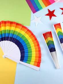 4 Rainbow Folding Fans, Featuring Classic Rainbow Stripes And White Fan Ribs Design. Lightweight And Easy To Open And Close, Effortlessly Bringing A Cool Breeze. Suitable For Summer Cooling, Party Performances And Rainbow Themed Events. Extremely Eye-Catching, Great For Photos. Room Decor, Party Decor, Wedding Decor, Classroom Decor, Red Blue White Birthday Decor - View 5