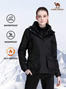 CAMEL CROWN Women's 3-In-1 Waterproof Windproof Ski Jacket With Fleece Lining, Suitable For Rainy/Snowy Outdoor Hiking - Black - View 3
