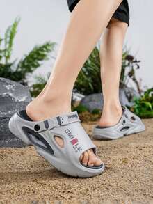 Men's Functional Style 2-In-1 Wearable Slippers, Soft Sole, Thick Bottom Height-Increasing Clog Shoes, Comfortable Versatile Design, Summer Essential, Anti-Slip, Breathable, Adjustable Strap, Slip-On Sandals, Suitable For Beach And Daily Wear, Hollow Out Breathable Soft Thick Bottom Clogs, Gray Functional Style Clogs, Unisex 2-In-1 Wearable Slippers, Men's Item - Grey - View 8