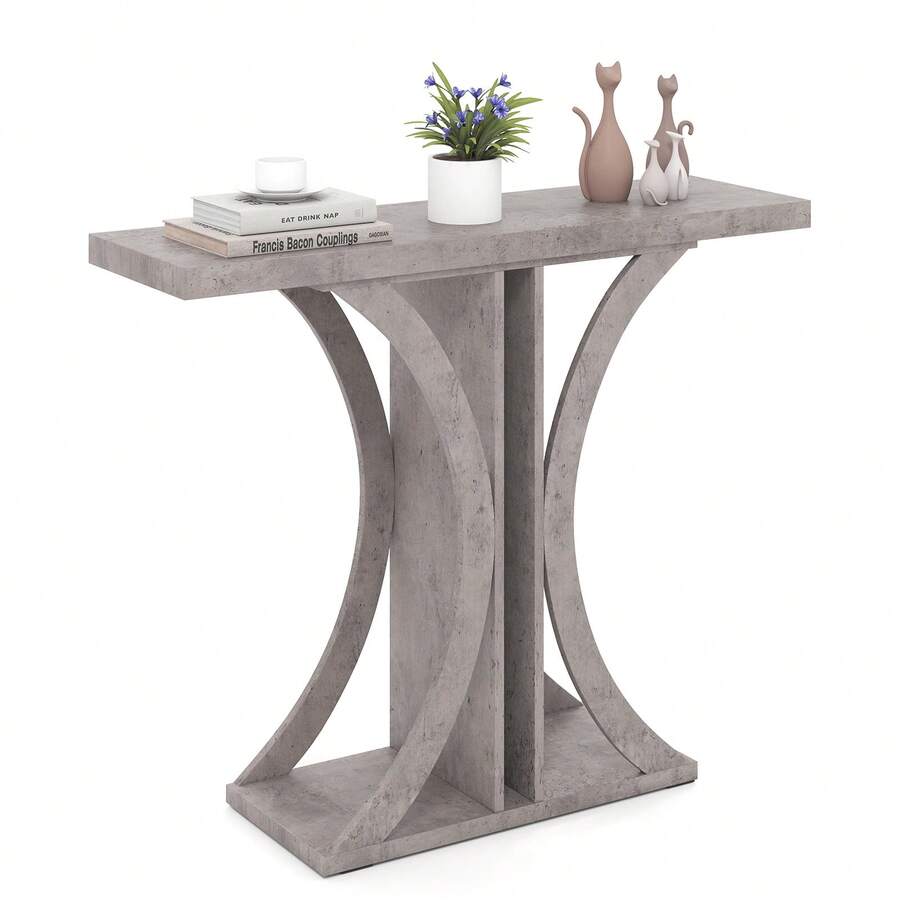 Industrial Foyer Table Accent Table Geometric Frame Console Table 100 Cm Rectangular Entryway Table For Living Room Entrance Small Space - Grey - View 1