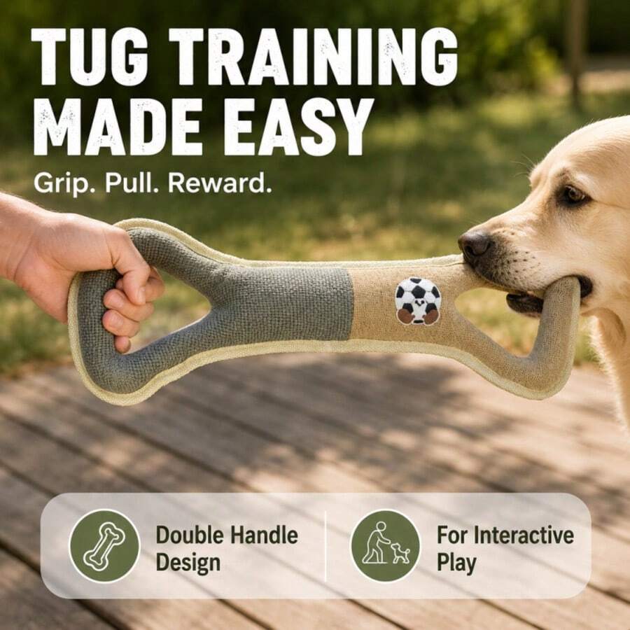 Dog Tug Toy,Dog Accessories, Dog Toys, Toys, Cat Toys, My PuppyPuppy Keep, Durable Bite Resistant Interactive Dog Chew Toy With Double Handle, Linen Squeaky Tug Of War Toy For Small Medium Large Dogs - Light Grey - View 1