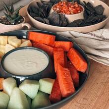 Mora Ceramic Chips And Dip Serving Tray: Large Divided Party Bowl Set Chips Salsa, Veggies Dip, Fruit, Snacks, Entertaining, Hosting, Etc. Minimalist Design Modern Hostess - Charcoal - 查看 7
