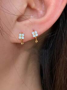 1 Pair Women's Simple Elegant Versatile Small Flower Zirconia Stud Earrings, Suitable For Daily Commute Wear, Also A Great Gift Choice For Close Friends - Yellow Gold - View 8