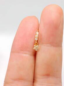 1件 925純銀鼻環 圓環花朵CZ耳骨耳環 懸垂鼻飾 身體穿刺飾品 - 查看 3