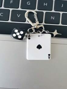 1/3pcs Poker Card Dice Keychain With Star Pendant, Spade Diamond Club Alloy Metal Keychain, Decorative Keychain, Can Be Hung On Bags, Cartoon Number Theme Accessory, Car Keychain, Pendant, Phone Chain, Car Hanging Ornament, Key Chain - Multicolor - View 4