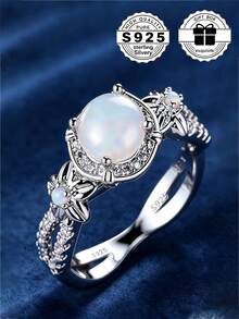 1 buah Cincin Perak Sterling S925 dengan Batu Permata Mirip Opal Berkilau, Desain Premium, Pilihan Hadiah untuk Pemakaian Sehari-hari Wanita, Dilengkapi dengan Kotak Hadiah - Perak - View 6