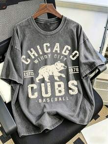 Vintage Washed Chicago Cubs Baseball Graphic Tee | Retro Windy City T-Shirt - 灰色 - 查看 1