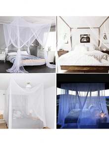Dosel de cama con mosquitera, mosquitera de 4 postes de esquina, dosel de cama King desde el techo, con 4 piezas de colgantes con borlas, decoración de habitación gótica/princesa, tienda de cama con mosquitera, decoración de dosel de cama gemela para la mayoría de las camas dobles y cortinas de cama para interiores y exteriores - Mosquitera de cuatro puertas - Ver 10