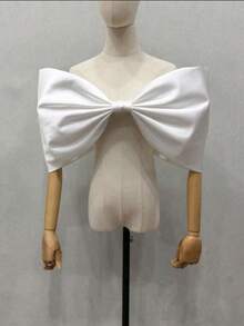 1pc White Satin Exaggerated PuffBowknot White Bridal Shawl Accessory - Multicolor - View 8