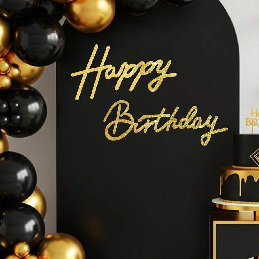 Happy Birthday Background Decoration - Shiny Happy Birthday Felt Letter Sign With Adhesive Backing, Suitable For Balloon Arch, Wall Decoration, Birthday Party Background Decoration