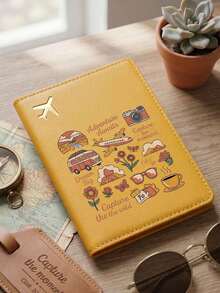 1pc Cute Cartoon Pattern PU Passport Cover, Suitable For Travel Document Storage, Birthday Gift, Holiday Gift Or Anniversary Surprise For Friends, Colleagues And Family, Portable Foldable Design Passport Holder, Ideal Gift For Travelers, Essential For Business Trips And Cruises, Travel Must-Have For Passport Holders, Travel Accessory Passport Sleeve, Yellow, Black, Blue, Pink, Red, White, 6 Colors Available - Multicolor - View 9