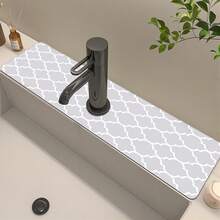 1pc Plaid Artistic Sink Faucet Absorbent Mat, Drainage Mat, Kitchen, Bathroom Sink, Countertop, Drainage Mat, Diatomaceous Earth Washbasin, And Trimmable Quick-Dry Mat. - Multicolor - View 12