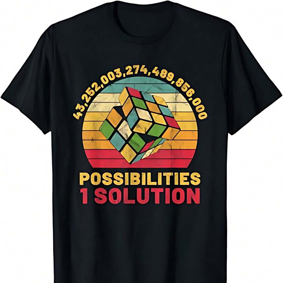 Fun Puzzle Cube With A Single Solution, Speed Cube, Retro Math T-Shirt - Black - View 1