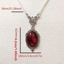 1pc Vintage Red Necklace, Fashion Jewelry Pendant Necklace - Antique Silver - View 4