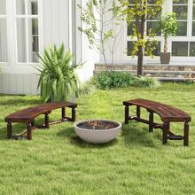 Rustic Curved Bench For Backyard 2-Person Carbonized Wood Dining Bench For Round Table With Slatted Seat - Brown - View 6