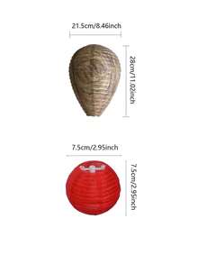 3pcs/Set Artificial Beehive With Small Lanterns - Natural Bee Repellent, Outdoor Hanging Artificial Beehive Decoration, Suitable For Garden/Yard/Porch/Patio, Random Color Lanterns - A - View 4