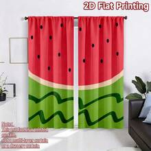 2PCS Watermelon Patterned Curtains, Summer Decorative Curtains, Pole Pocket Design, Privacy Protection, Suitable For Office, Dormitory Or Home Decoration, Machine Washable - Multicolor - View 2