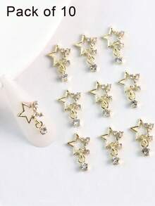 10 món phụ kiện trang trí móng phong cách Y2K, charm móng tay, mặt dây chuyền ngôi sao rỗng 3D sang trọng, đá đính móng lấp lánh, phong cách ngọt ngào DIY cho ốp điện thoại, cốc, túi, quần áo, giày - Vàng - Xem 5