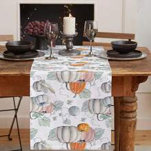 Fall Harvest Watercolor Pumpkins Table Runner Holiday Party Decor Reusable Farmhouse Kitchen Dining Table Runner Thanksgiving Decorations - Multicolor - View 5